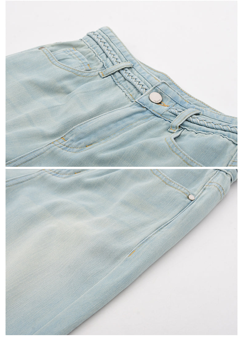 Braided Waist Detail Lyocell Washed Jeans