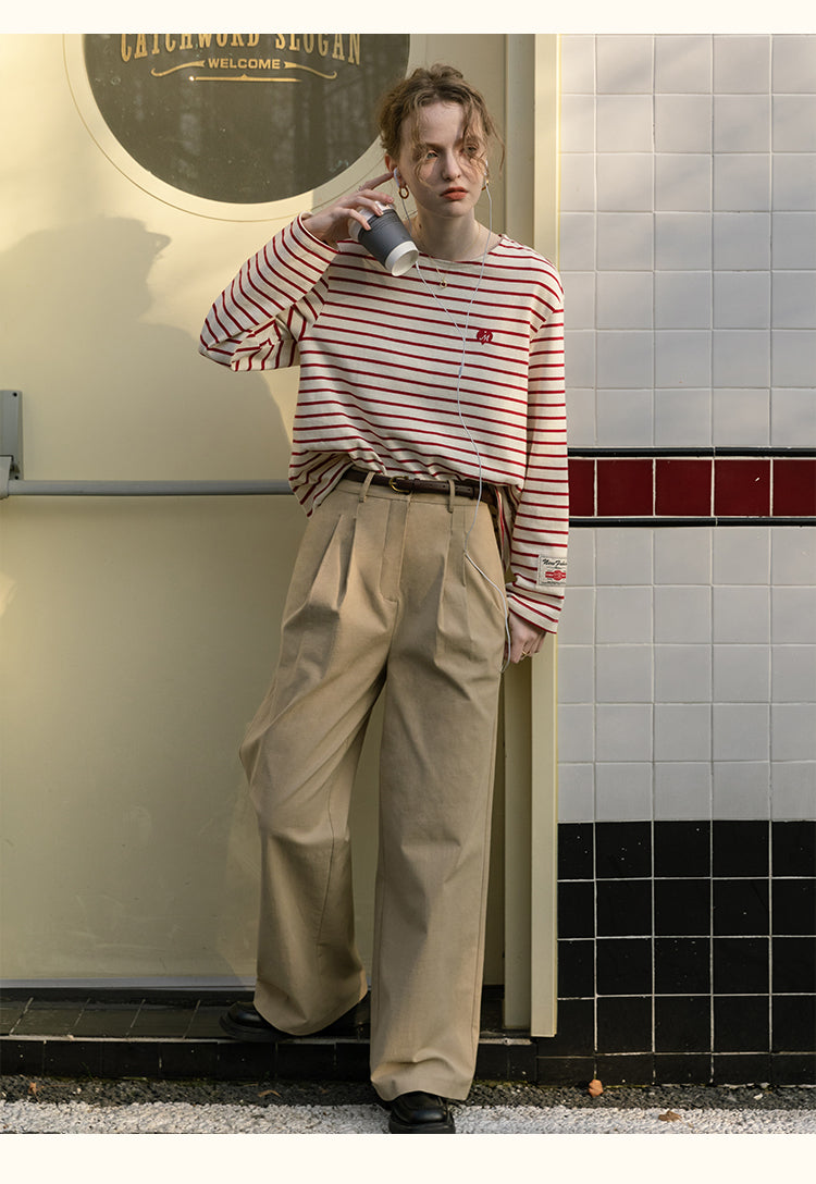 Relaxed Striped Tee With Heart Embroidery