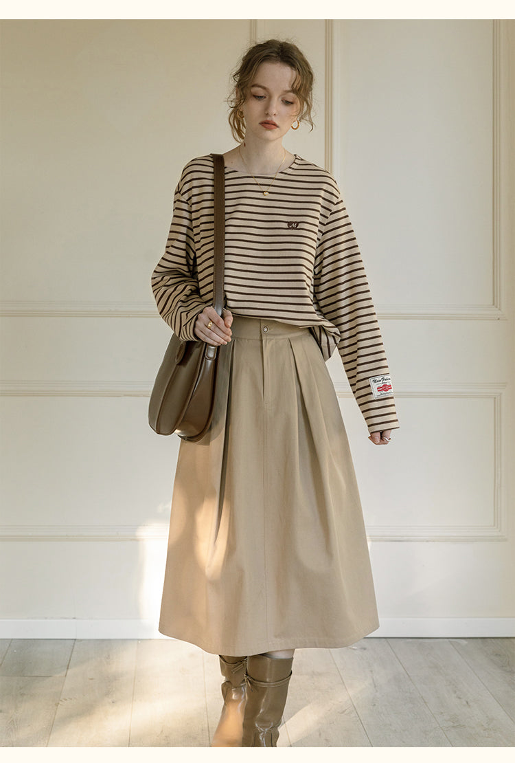 Relaxed Striped Tee With Heart Embroidery