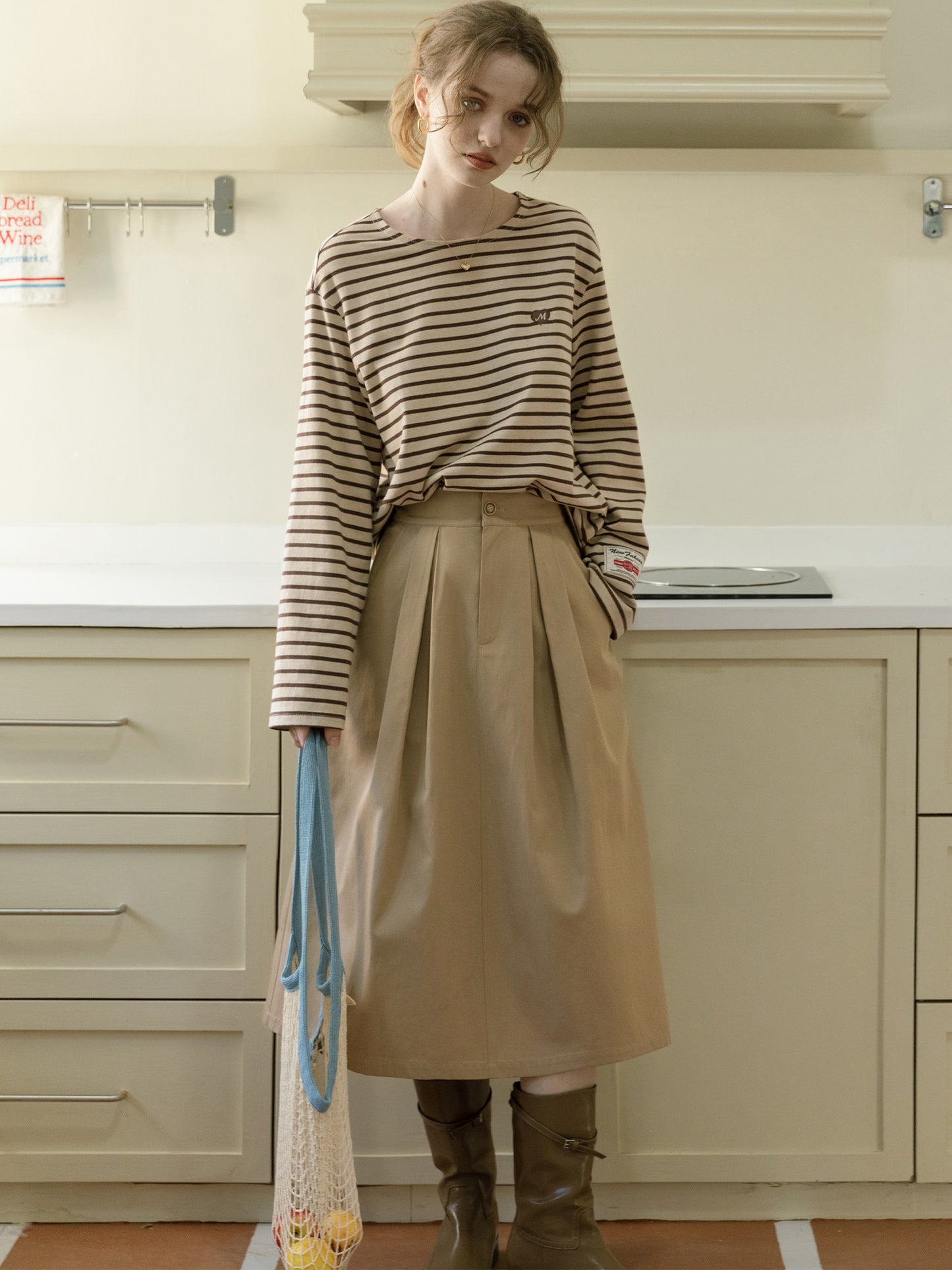 Relaxed Striped Tee With Heart Embroidery