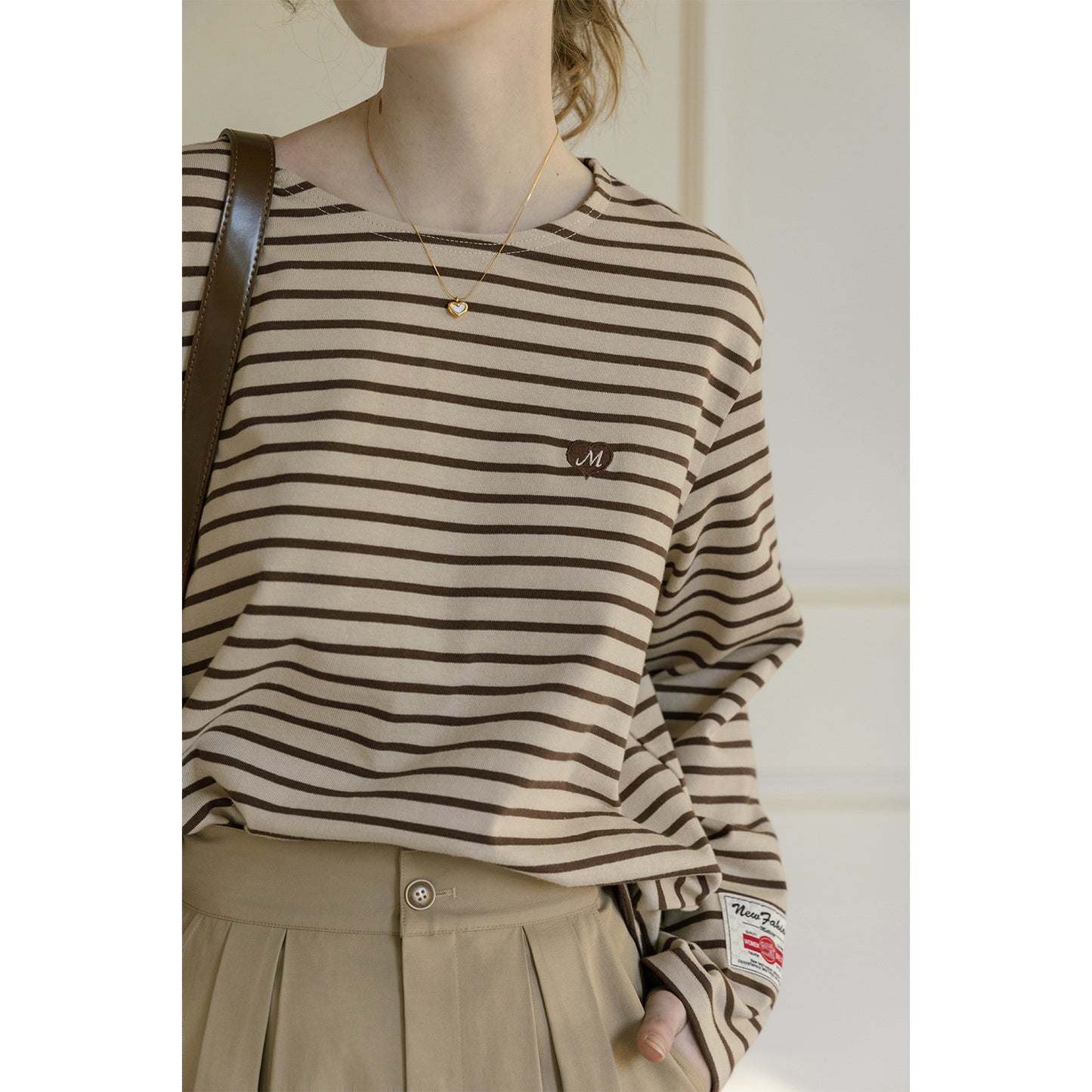 Relaxed Striped Tee With Heart Embroidery