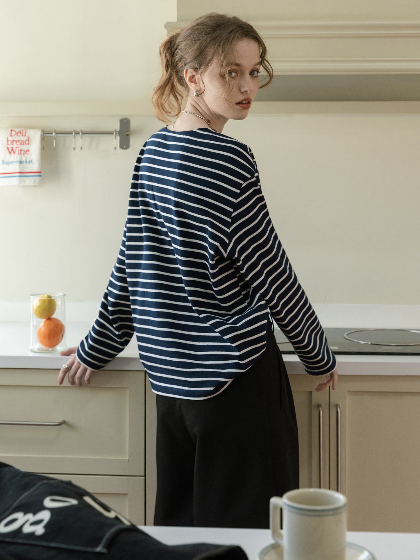 Relaxed Striped Tee With Heart Embroidery