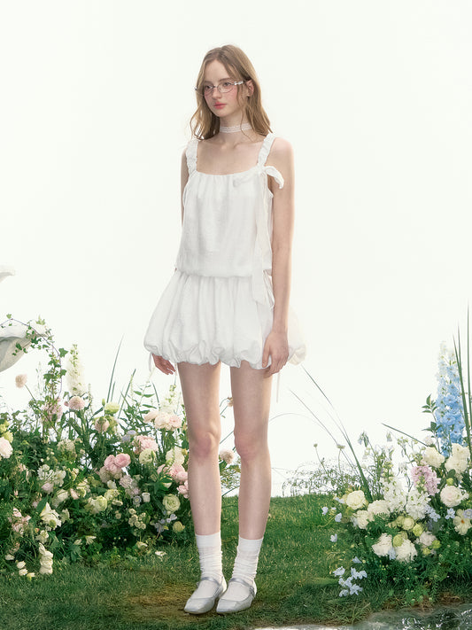 Crinkled Bubble Hem Dress With Ruched Straps