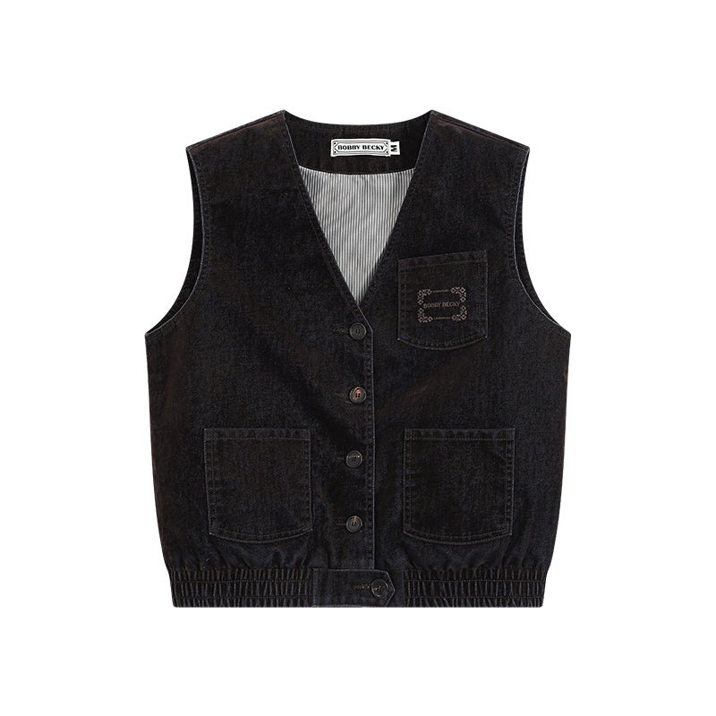 Classic Flocked Denim Vest And Shorts