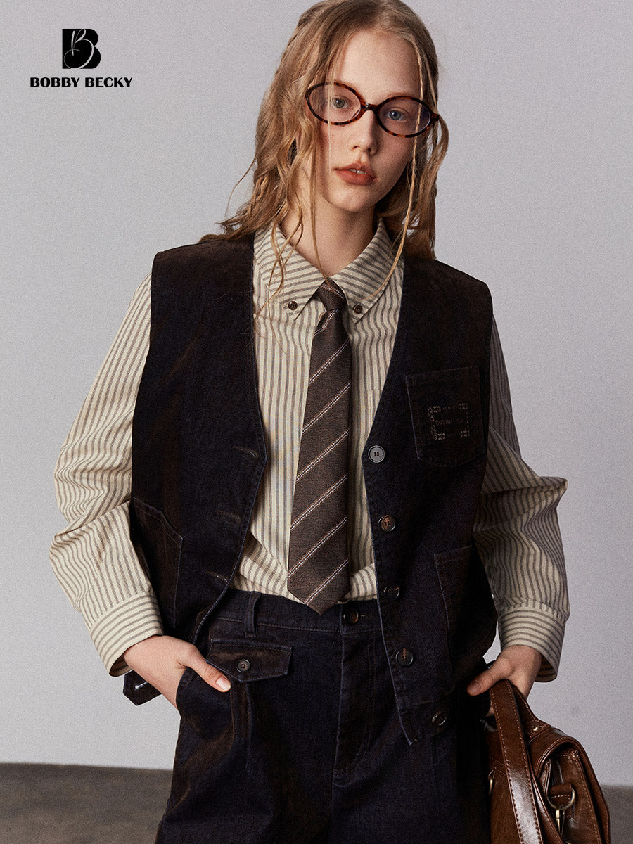 Classic Flocked Denim Vest And Shorts