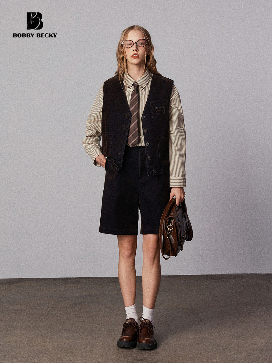 Classic Flocked Denim Vest And Shorts