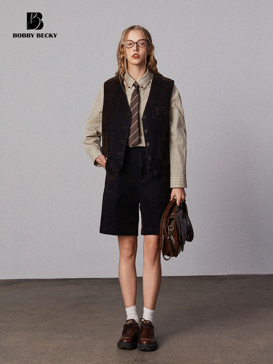 Classic Flocked Denim Vest And Shorts