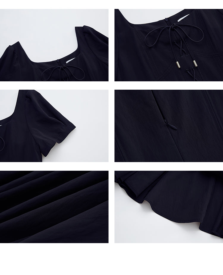 Lace-Up Puff-Sleeve Dress