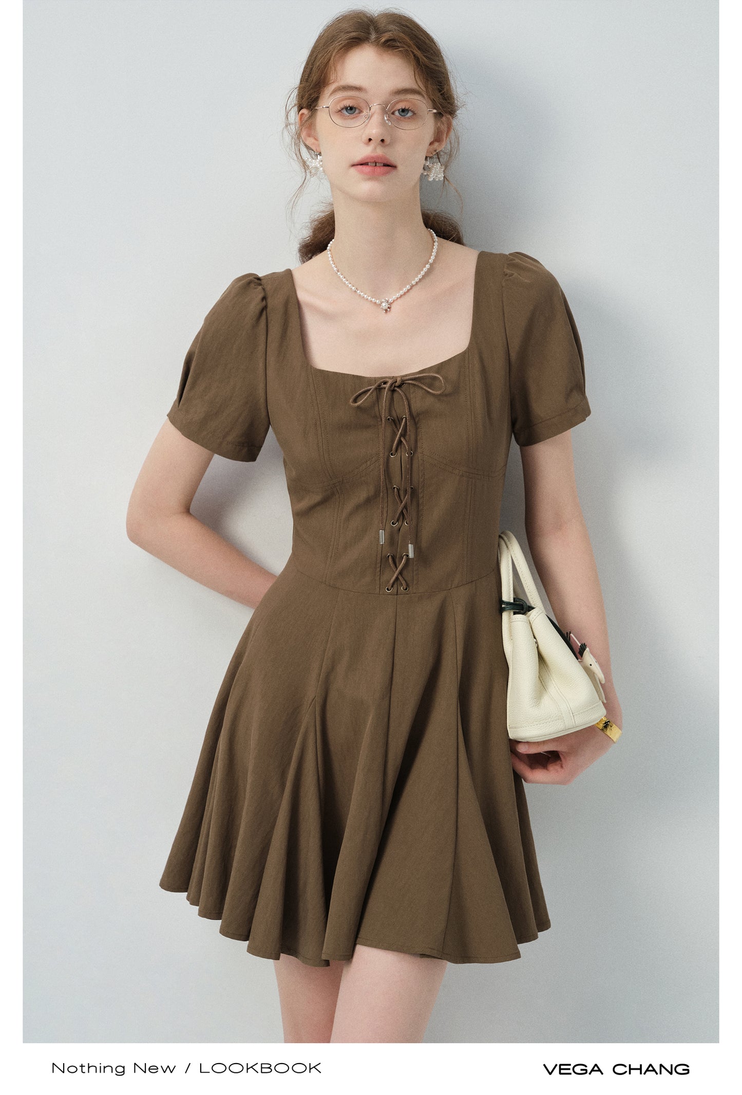Lace-Up Puff-Sleeve Dress