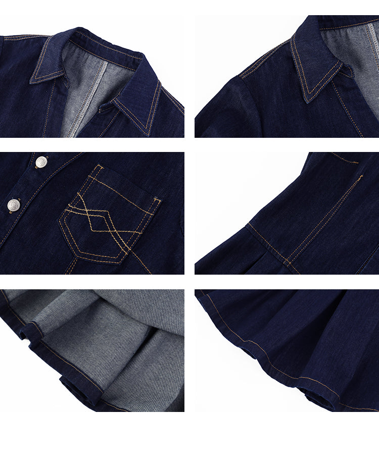 Contrast Stitched Button-Up Denim Dress