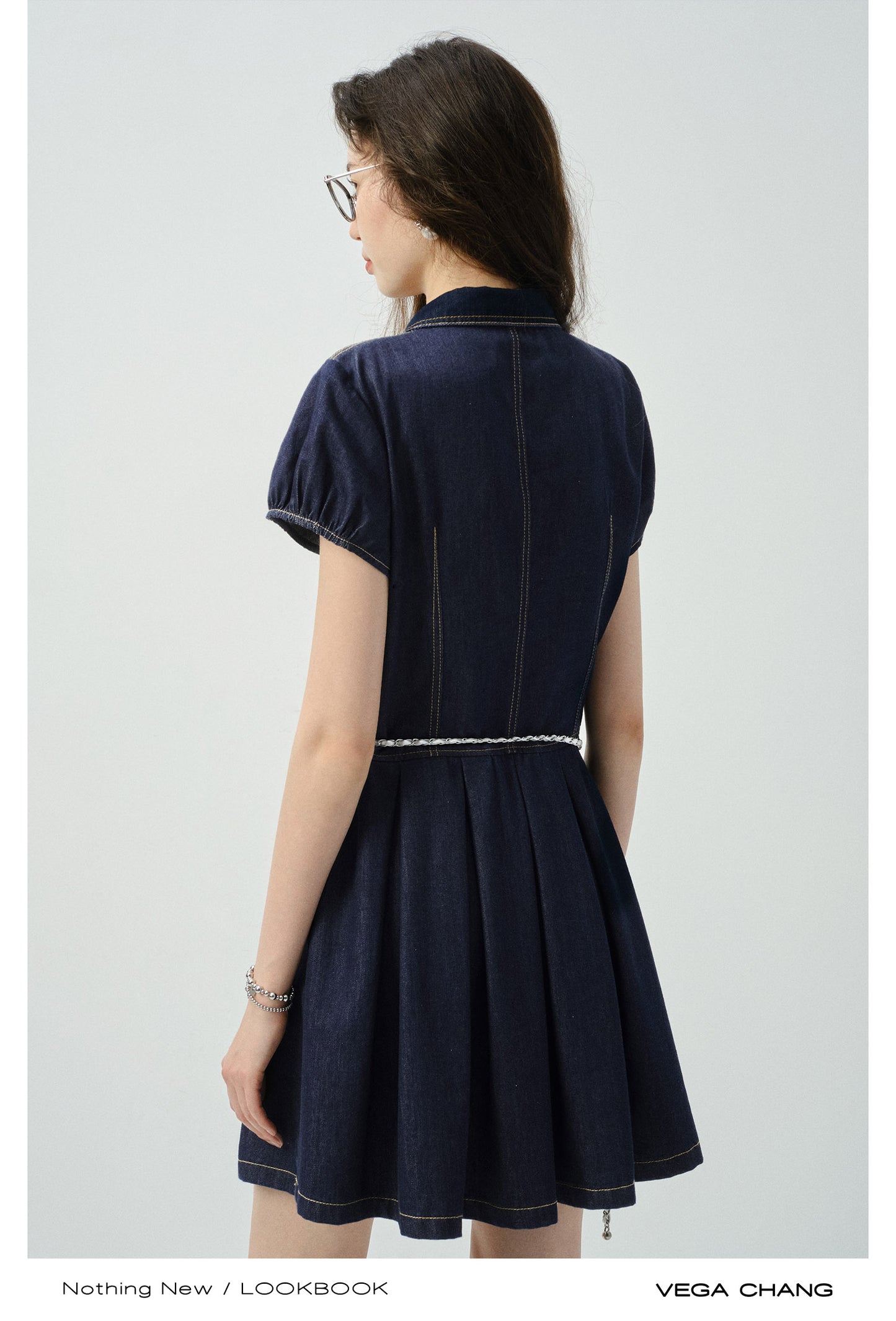 Contrast Stitched Button-Up Denim Dress