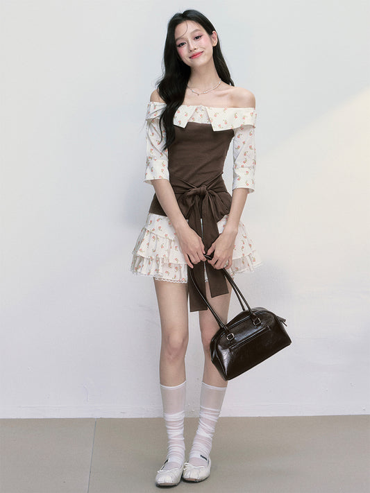 Floral Off-Shoulder Tie-Front Top & Matching Skirt