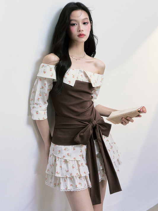 Floral Off-Shoulder Tie-Front Top & Matching Skirt