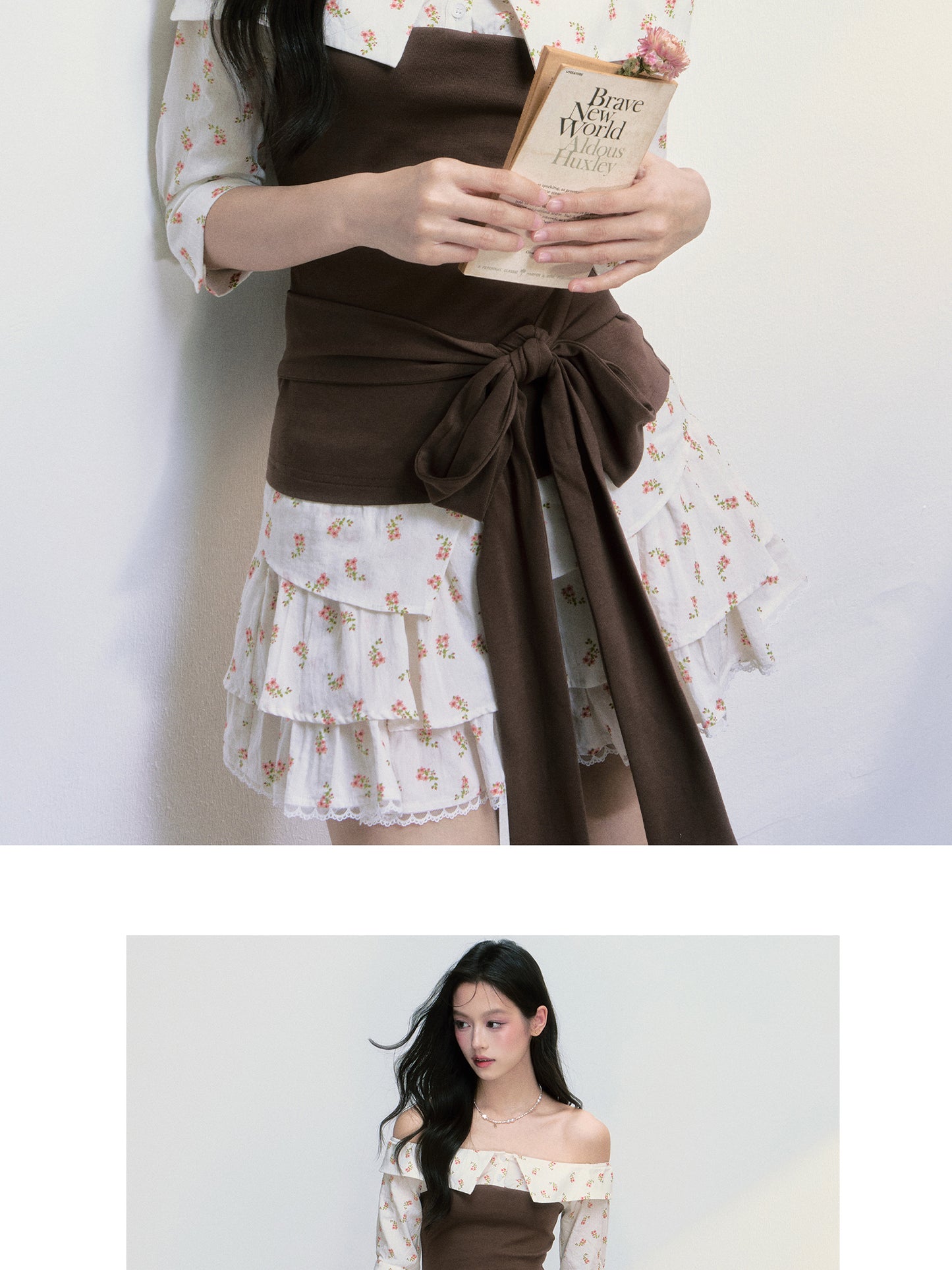 Floral Off-Shoulder Tie-Front Top & Matching Skirt