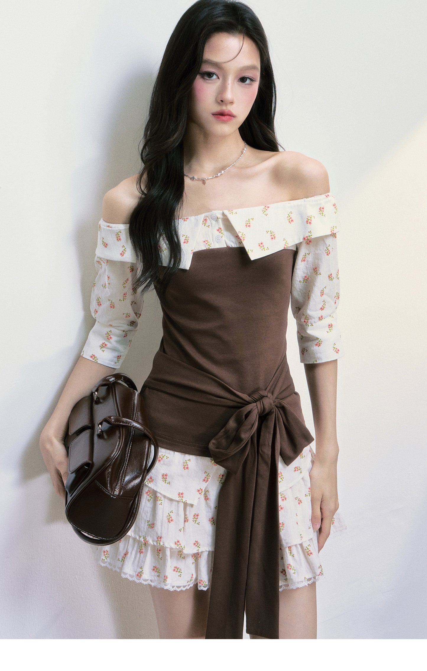 Floral Off-Shoulder Tie-Front Top & Matching Skirt