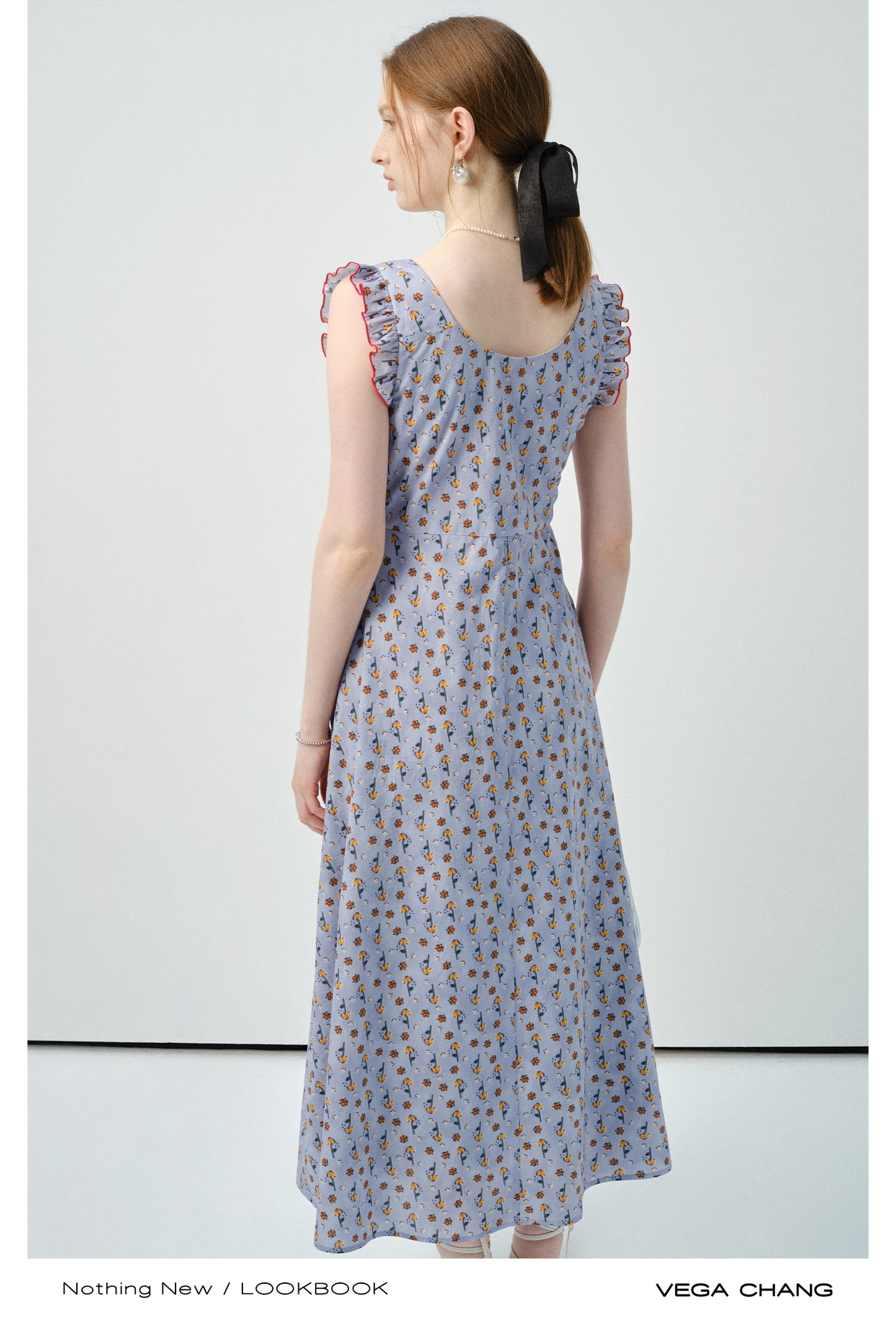 Ruffled Sleeve Floral V-Neck Dress