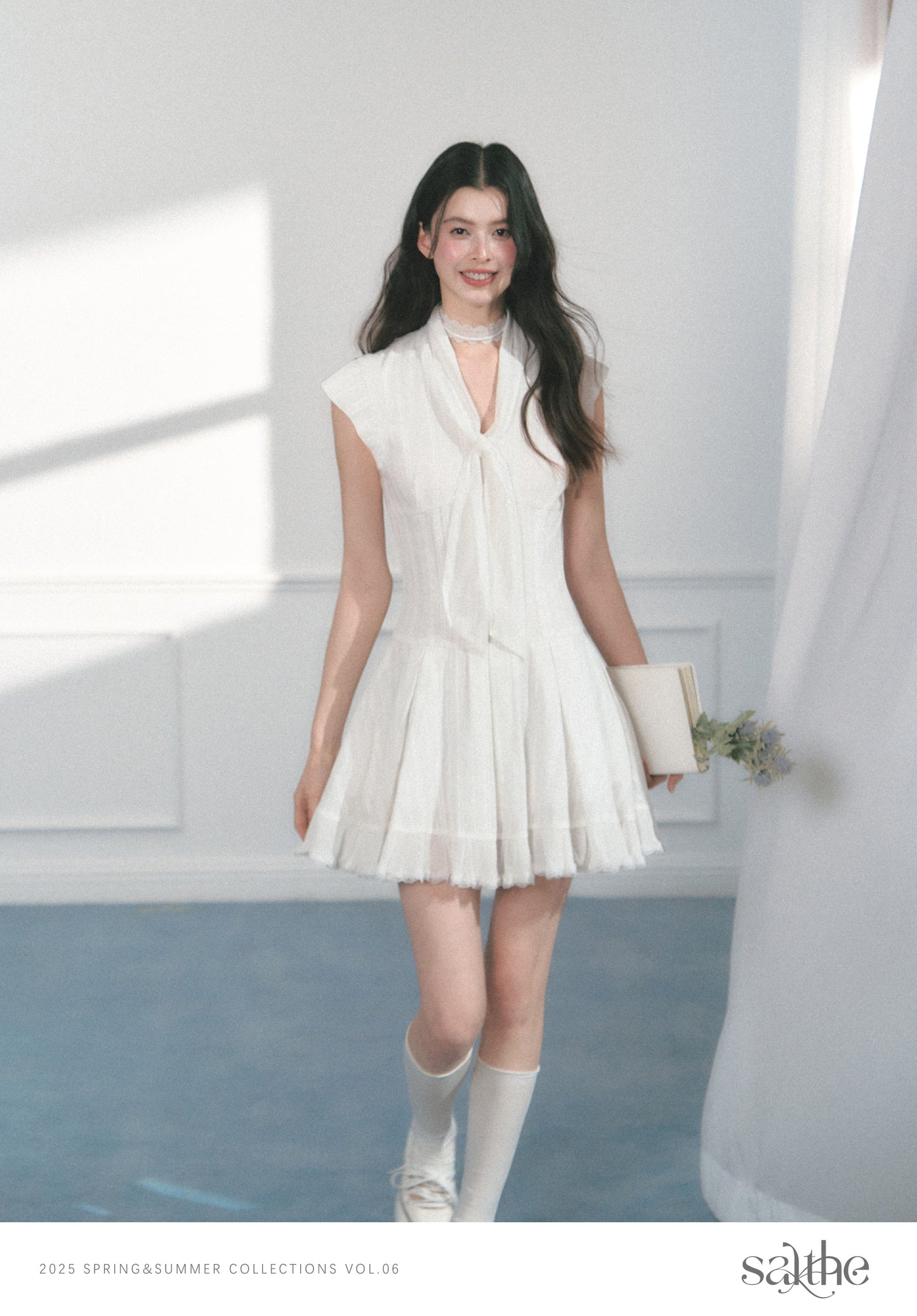 Mini Dress With Lace Detail And Tie Neck