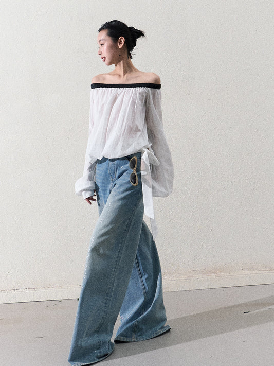 Off Shoulder Gathered Top With Bubble Hem