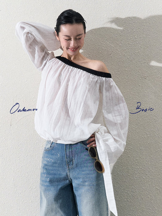 Off Shoulder Gathered Top With Bubble Hem