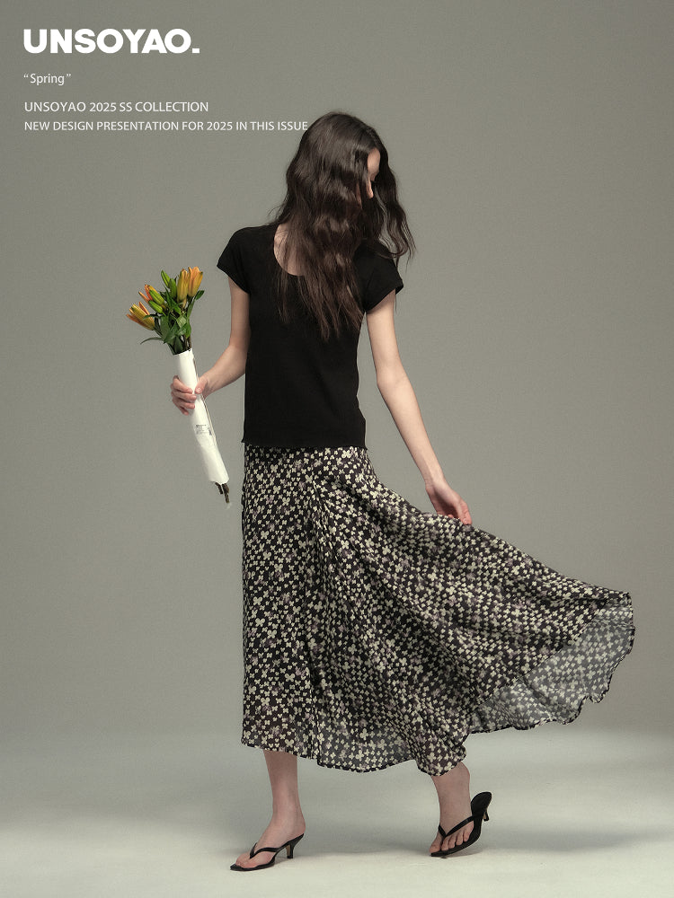Asymmetrical Hem Butterfly Print Skirt
