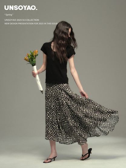 Asymmetrical Hem Butterfly Print Skirt