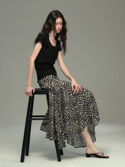 Asymmetrical Hem Butterfly Print Skirt