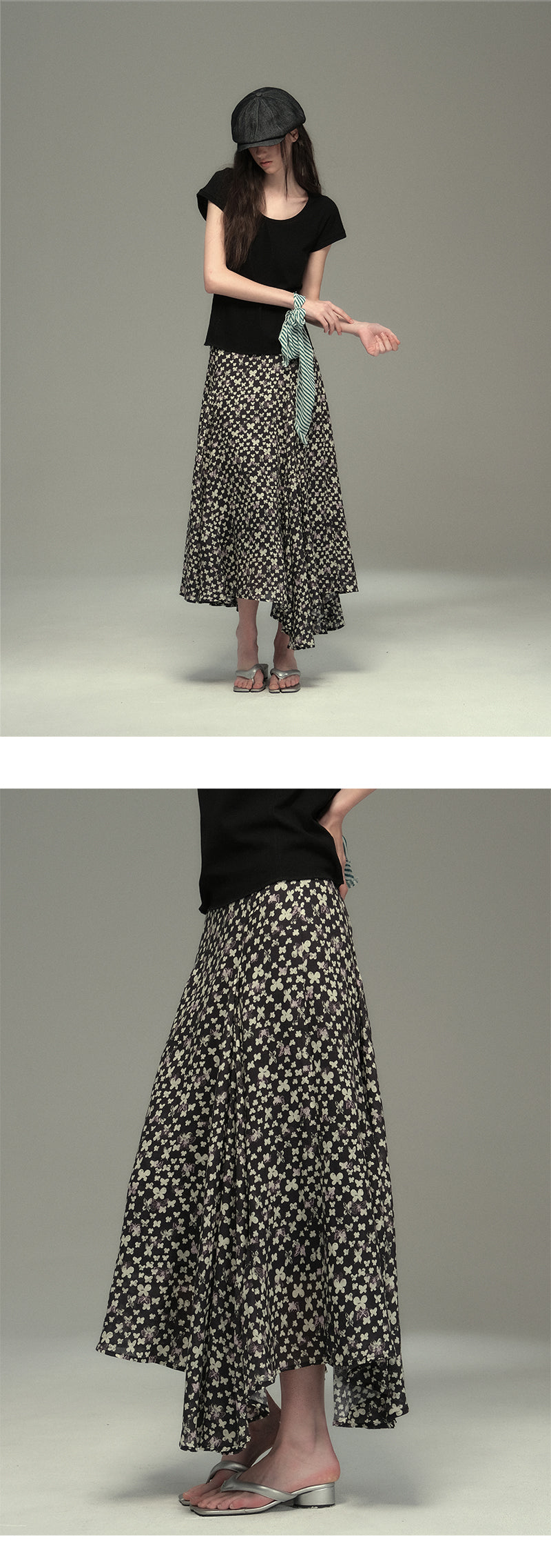Asymmetrical Hem Butterfly Print Skirt