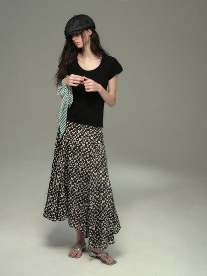 Asymmetrical Hem Butterfly Print Skirt