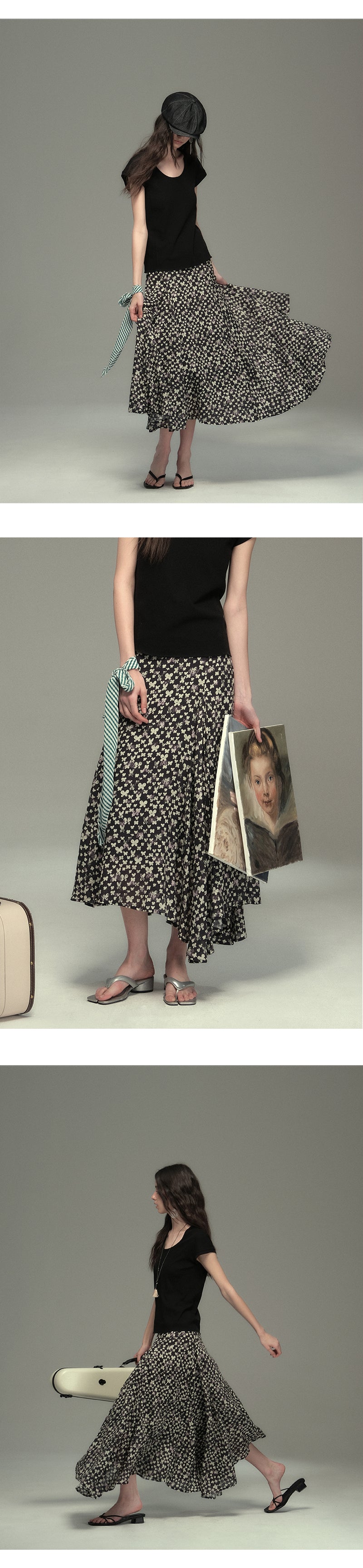 Asymmetrical Hem Butterfly Print Skirt