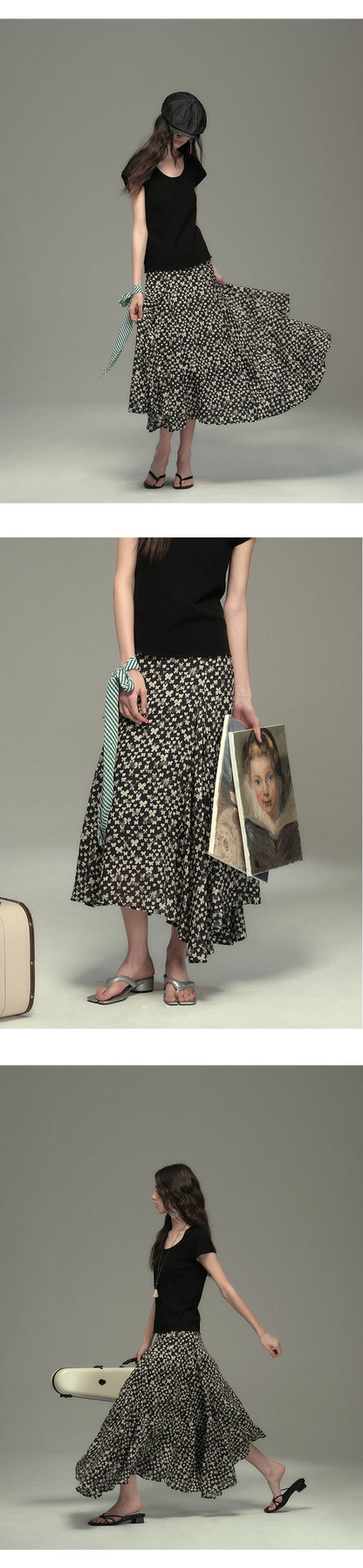 Asymmetrical Hem Butterfly Print Skirt