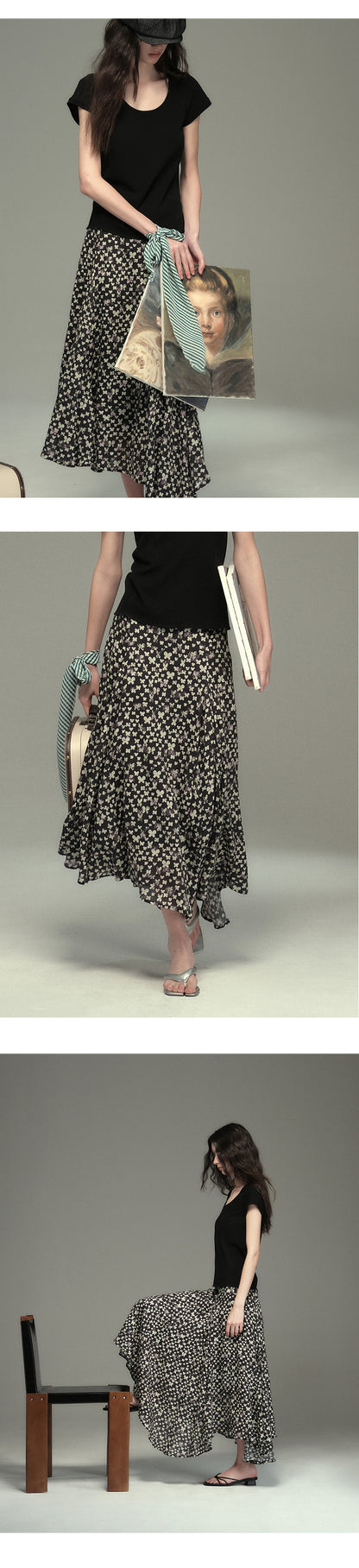 Asymmetrical Hem Butterfly Print Skirt