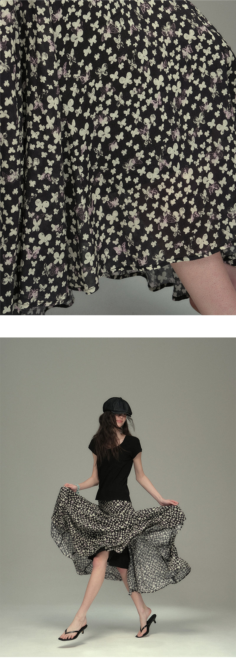 Asymmetrical Hem Butterfly Print Skirt