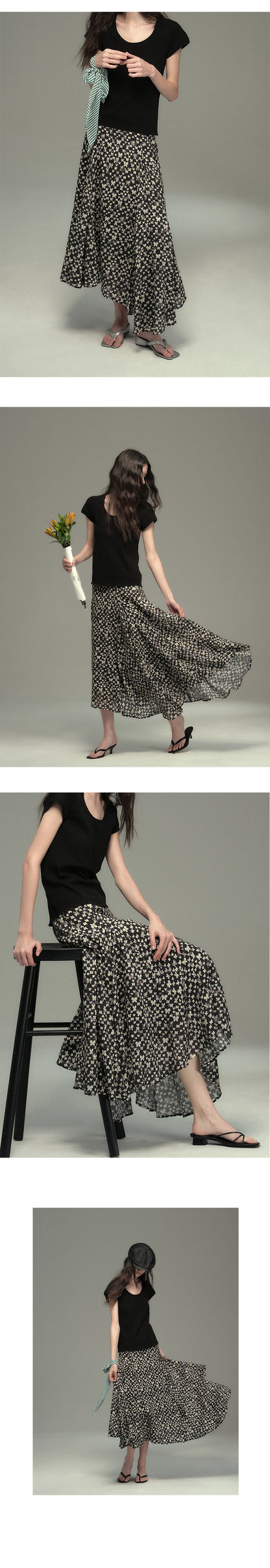 Asymmetrical Hem Butterfly Print Skirt