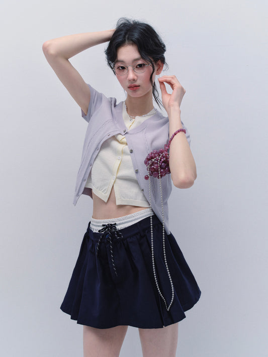 Faux Layered Knit Top And Double-Waist Mini Skirt