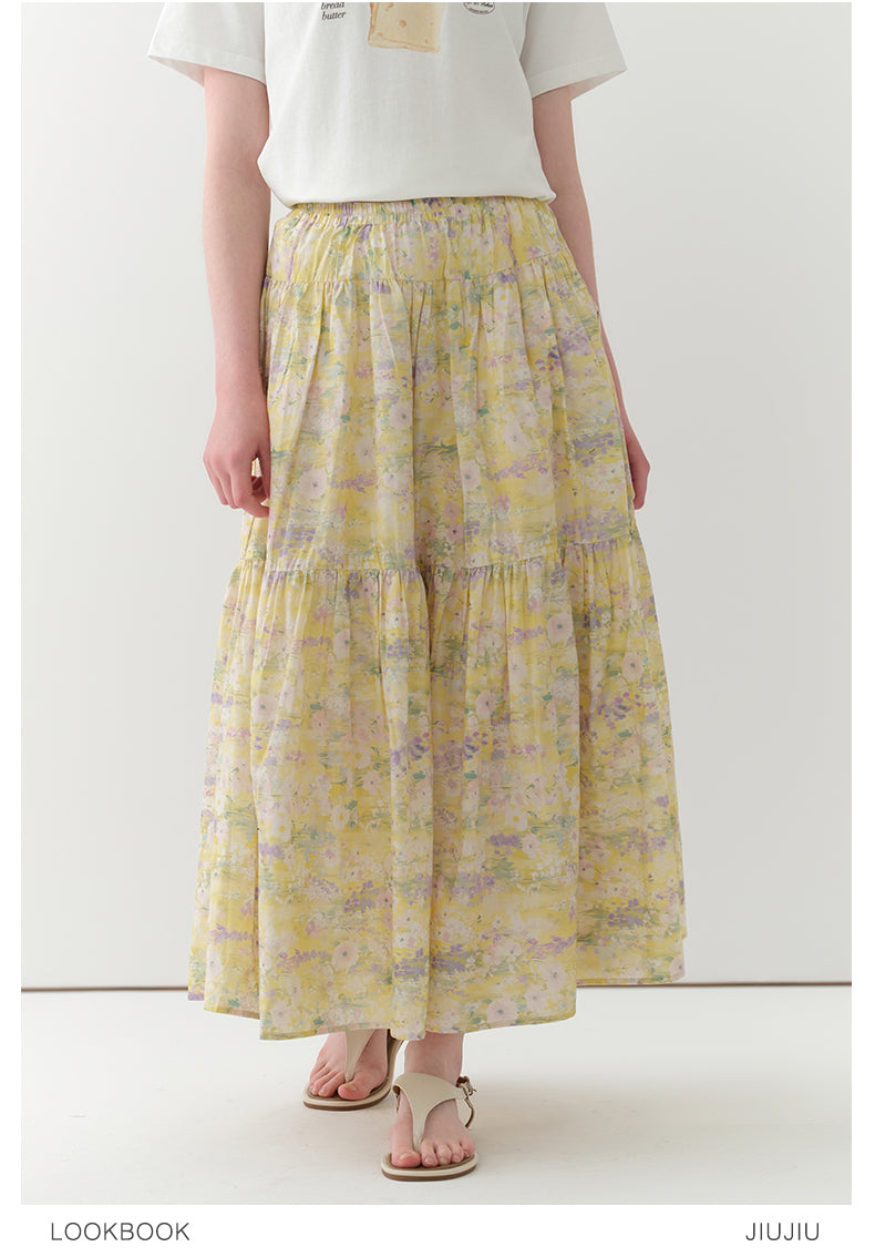 Cotton Floral Tiered Maxi Skirt