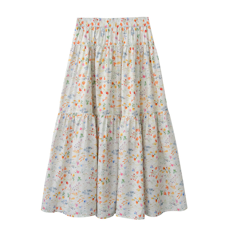 Cotton Floral Tiered Maxi Skirt