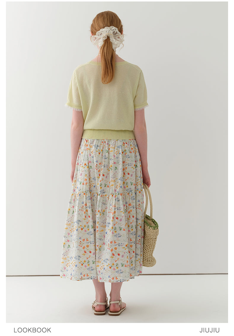 Cotton Floral Tiered Maxi Skirt