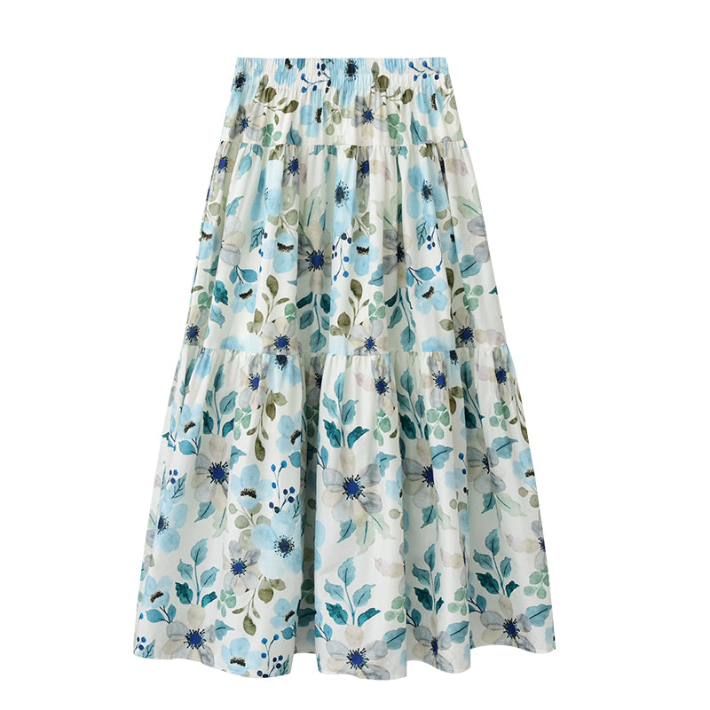 Cotton Floral Tiered Maxi Skirt