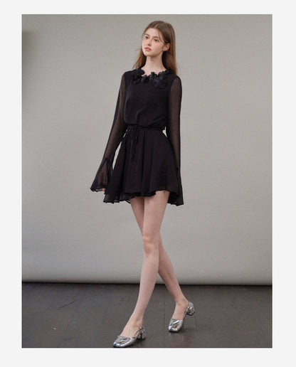 Floral Embellished Chiffon Backless Dress