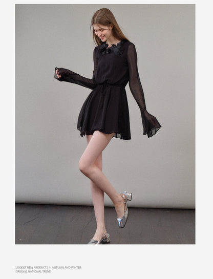 Floral Embellished Chiffon Backless Dress