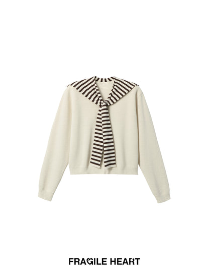 Knit Top With Detachable Striped Sailor Scarf