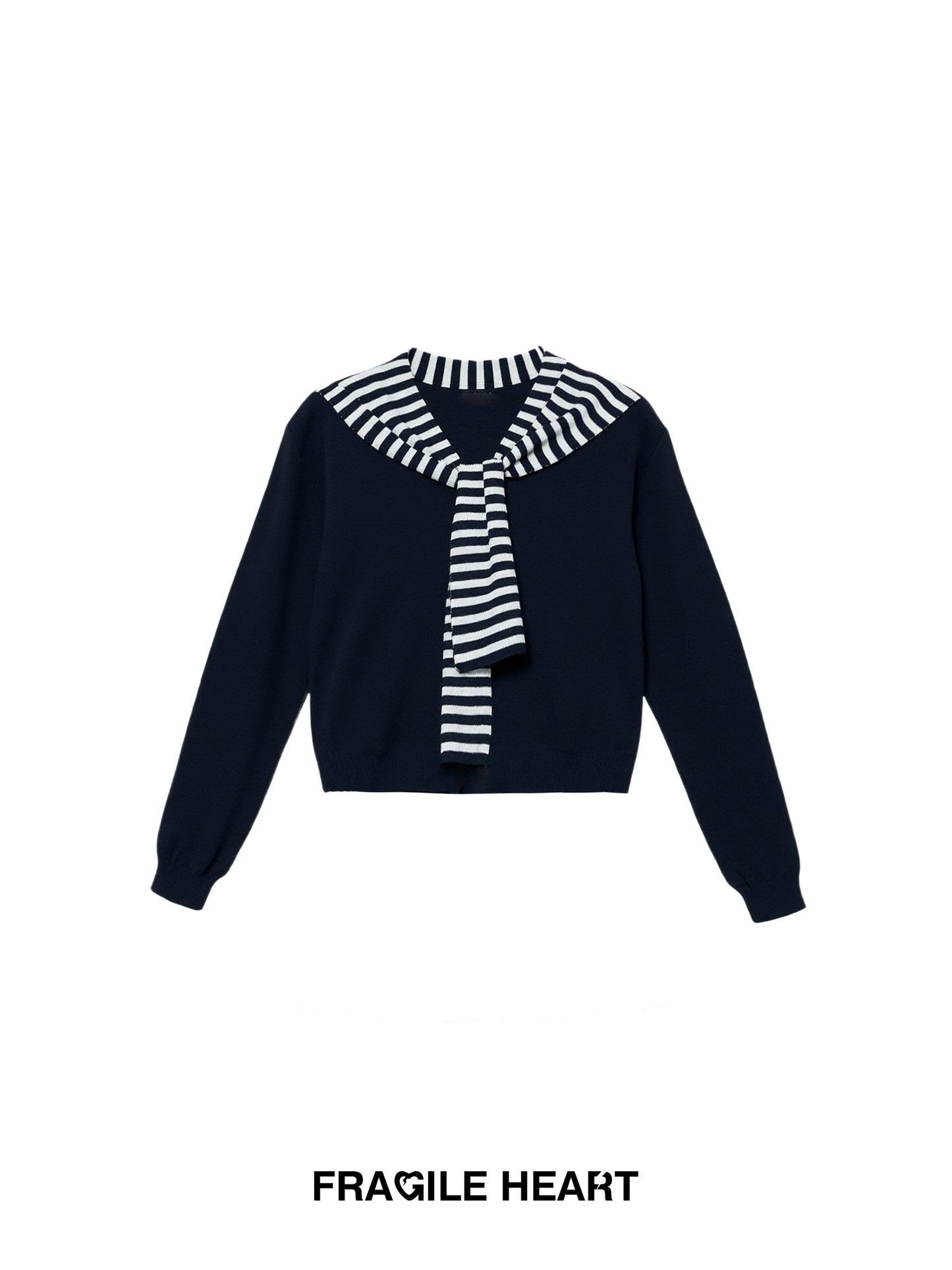 Knit Top With Detachable Striped Sailor Scarf