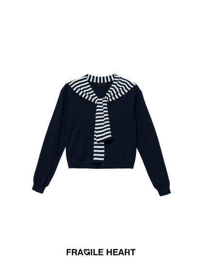 Knit Top With Detachable Striped Sailor Scarf