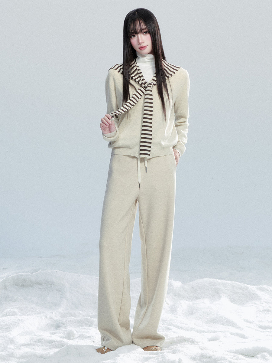 Knit Top With Detachable Striped Sailor Scarf