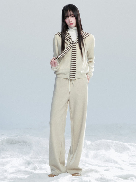 Knit Top With Detachable Striped Sailor Scarf