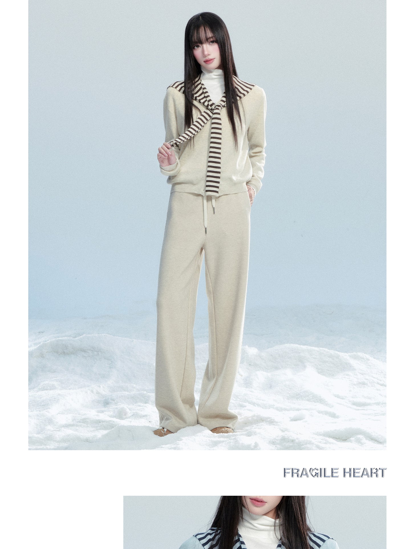 Knit Top With Detachable Striped Sailor Scarf