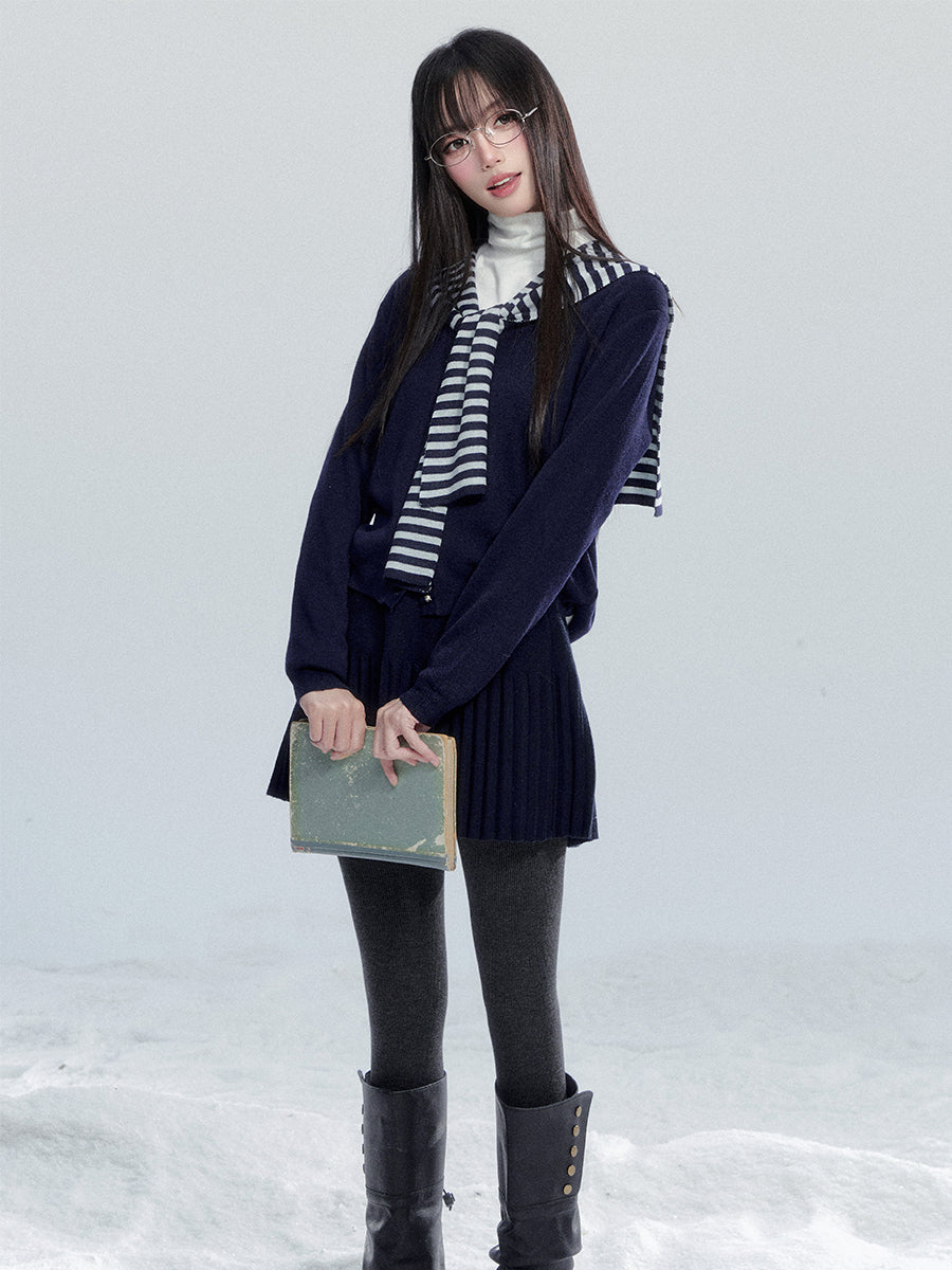 Knit Top With Detachable Striped Sailor Scarf