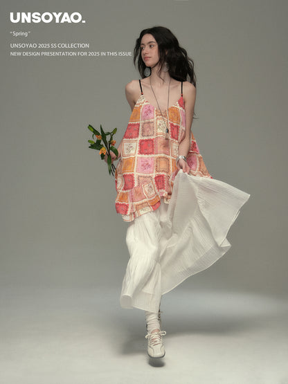 Floral Motif Boho Ruffle Strap Top