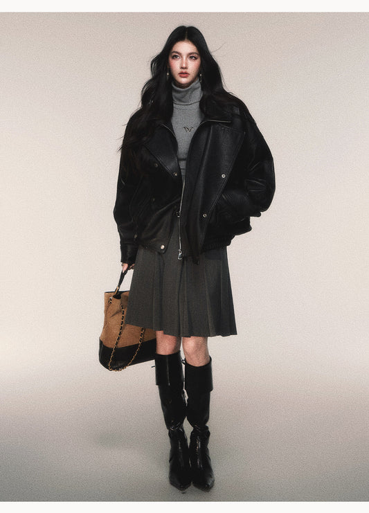 Relaxed Fit Sheepskin Leather Jacket