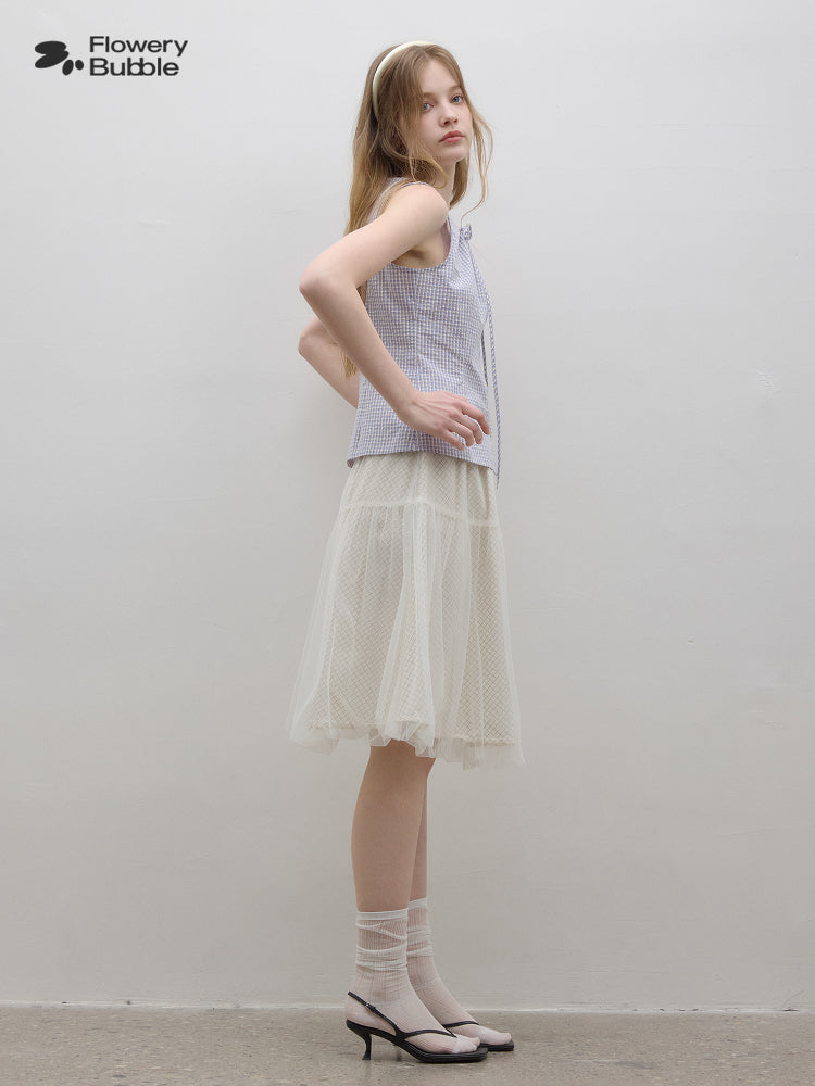 Grid-Patterned Tulle Bubble Skirt